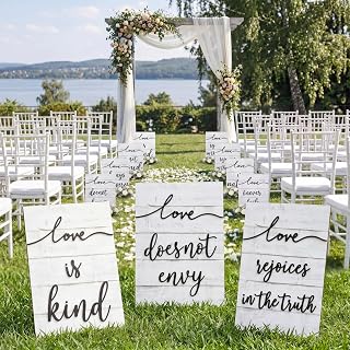 Novabright 10 Pcs Wedding Aisle Signs Bulk 15.75 x 11.81 Inch Wooden 1 Corinthians 13 Weddings Signage White Bible Verses Wall Decoration Gift for Bridal Shower Ceremony Reception