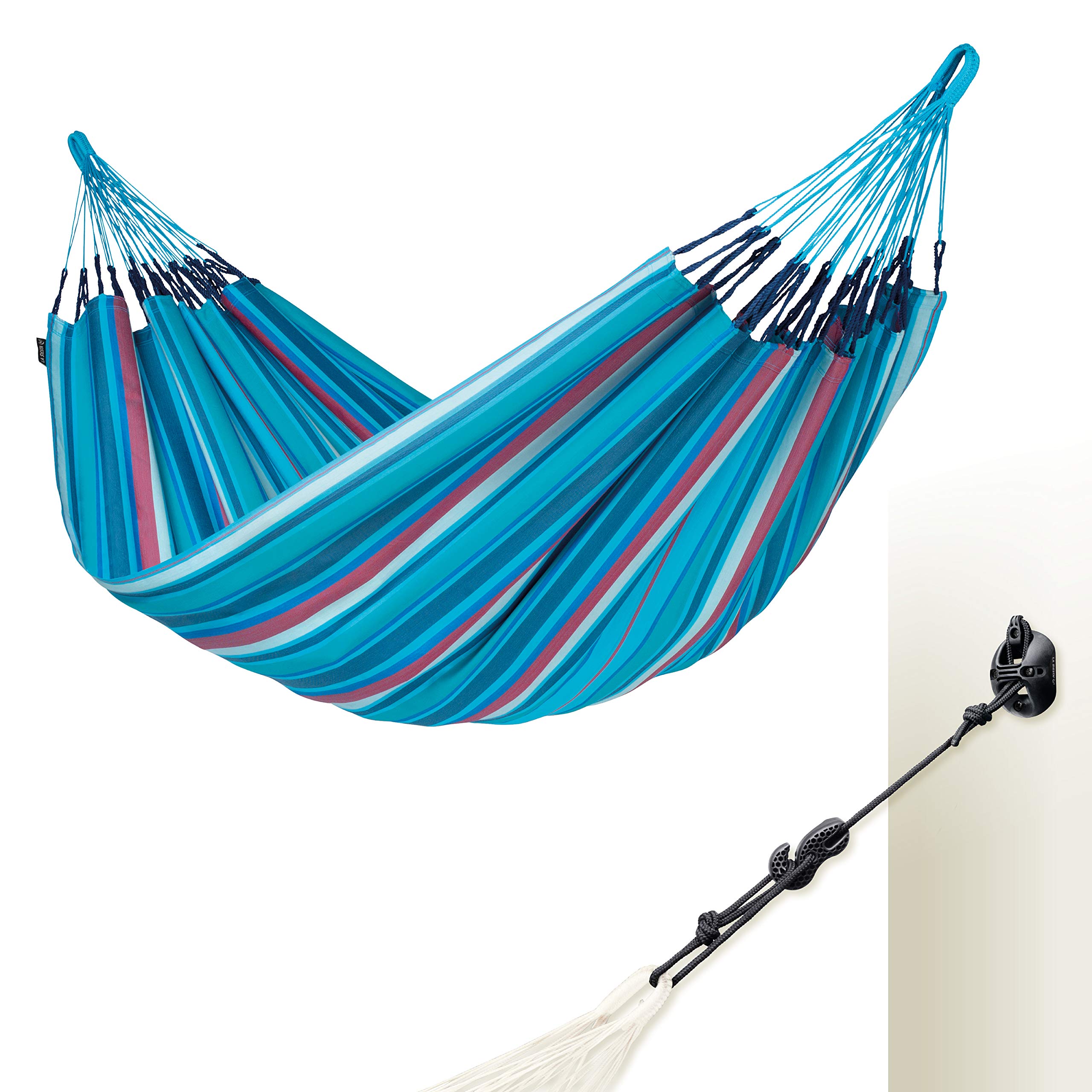 LA SIESTA Brisa Wave klasyczny podwójny hamak do użytku na zewnątrz + CasaMount Black - uniwersalne mocowanie