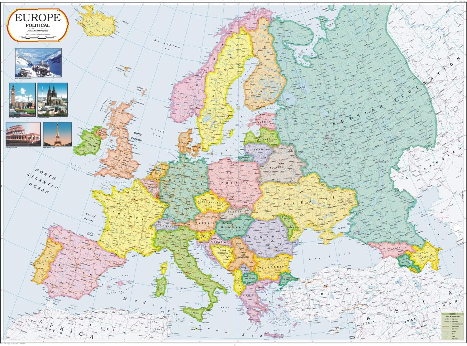 Europe Map | Laminated | 70 x 100 cm
