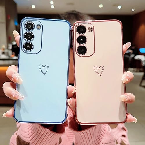 Vista 182 de ZTOFERA Funda para Samsung Galaxy S22 Plus 5G con correa para la muñeca, bonito borde chapado de lujo, patrón de corazones de amor para niñas y Azul