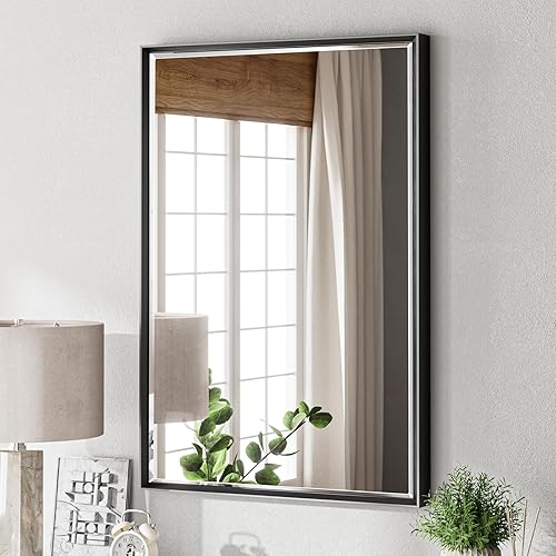 Miniatura 1 de FavourLife Espejo negro para baño, espejo de baño negro para sobre el fregadero de 24 x 36 pulgadas, espejo de marco de metal negro con diseño