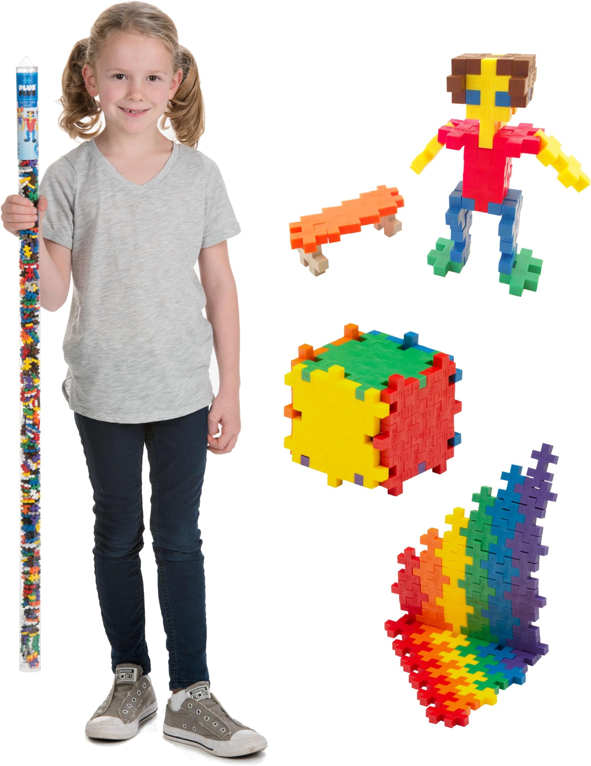 Super Tube - Basic Color Mix - 500 Pieces – Construction Building STEM Toy, Interlocking Mini Puzzle Blocks, Open Play Set, Kids Ages 5+