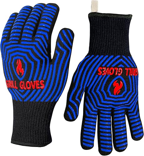 Miniatura 16 de QUWIN Guantes para BBQ, Guantes de Horno 1472℉ Resistentes al Calor Extremo, Guantes para Parrilla de Silicona Antideslizantes Manoplas de Horno