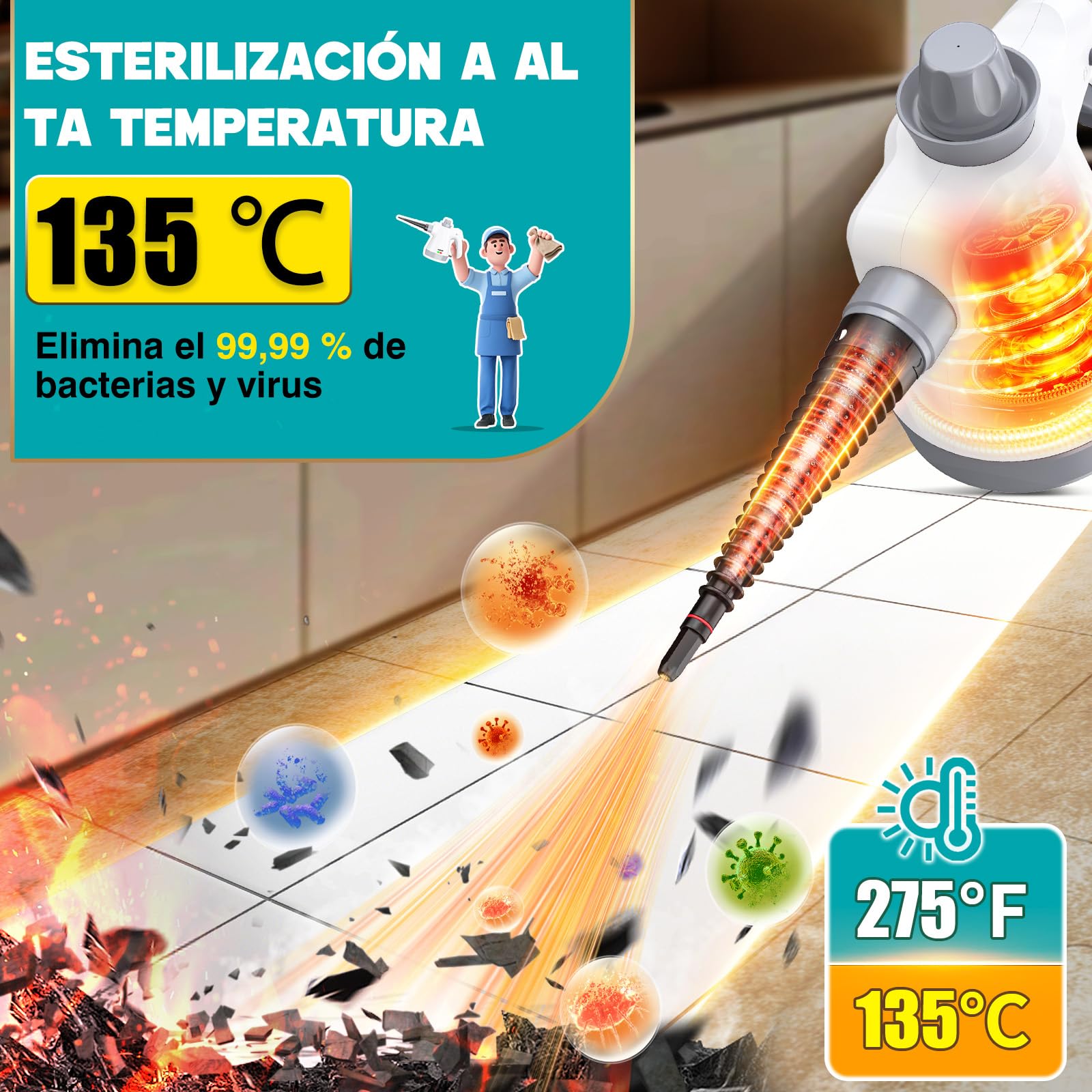 Rolipo Limpiador a vapor portátil a presión con 12 accesorios y cierre de seguridad, pistola de vapor doméstica multifuncional para limpiar cocina, baño, juntas, ventanas y grasa