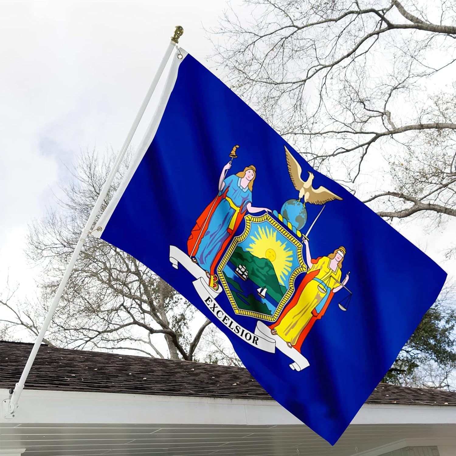 New York State Flag 3x5 Ft Double Sided Outdoor Heavy Duty Vivid Colors New York NY State Flags 3 Ply with Durable Canvas Header and 2 Brass Grommets - Image 2