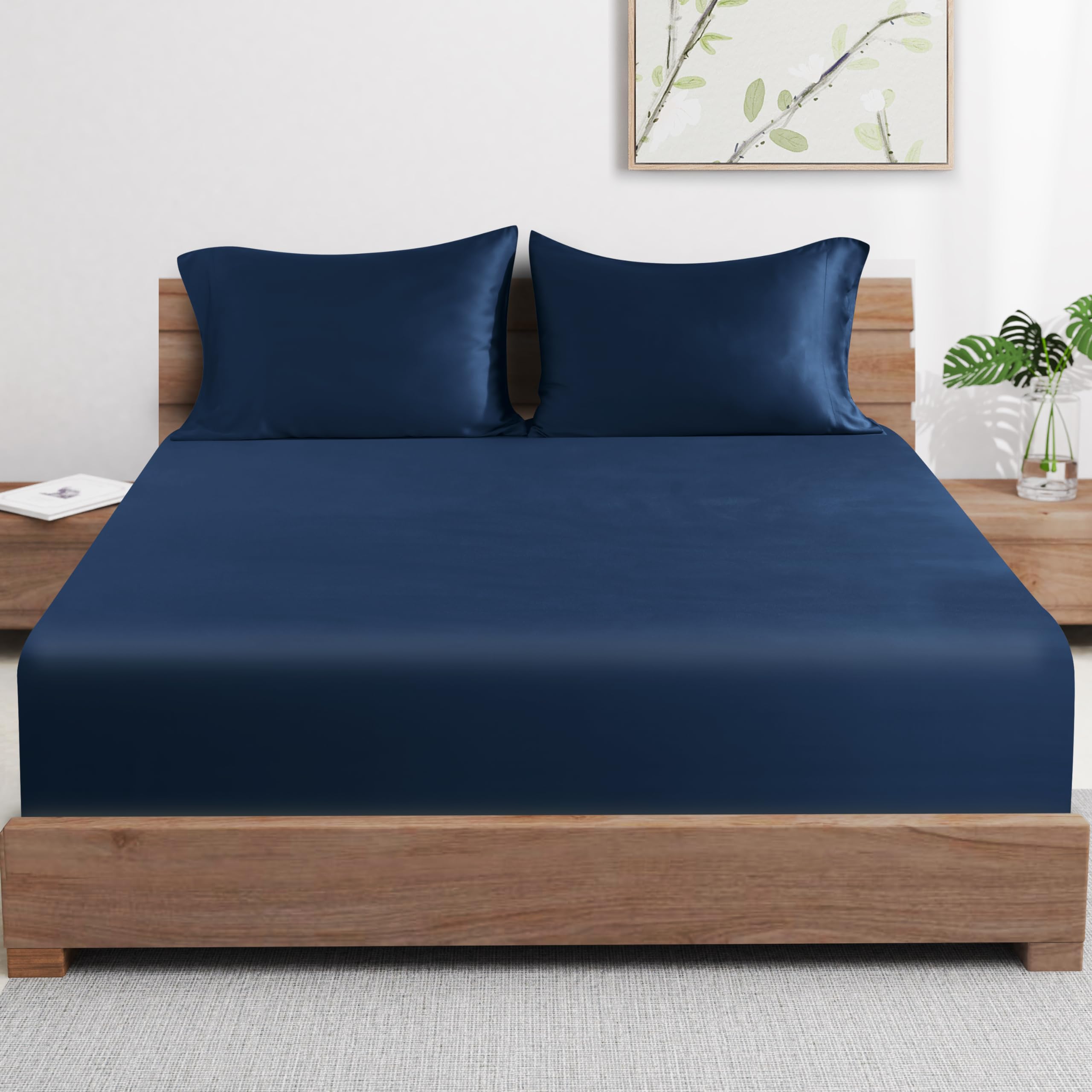 Kühlendes Spannbetttuch, Bambusviskose, Doppelbett, Größe XL, 2 Stück | Fadenzahl 400, 40,6 cm tief, kühlende Bettlaken für heiße Schläfer, seidig weich, atmungsaktiv, Twin XL, Marineblau