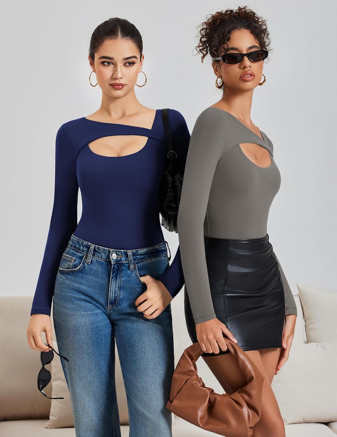 Avidlove Women Long Sleeve Bodysuit Scoop Neck Cutout Thong Body Suits Double Lined Slim Fitted Leotard Going Out Tops - Image 5