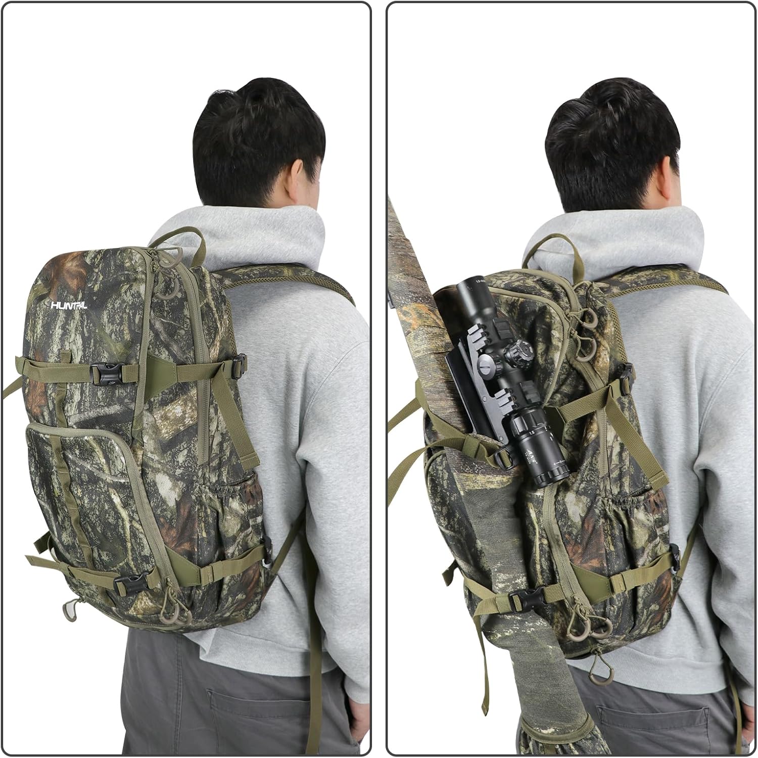 HUNTPAL Hunting Backpack, Waterproof Camo Hunting Daypack with Storage Pockets, Long-Lasting Bag for Rifle Shotgun Bow Gun (Medium)