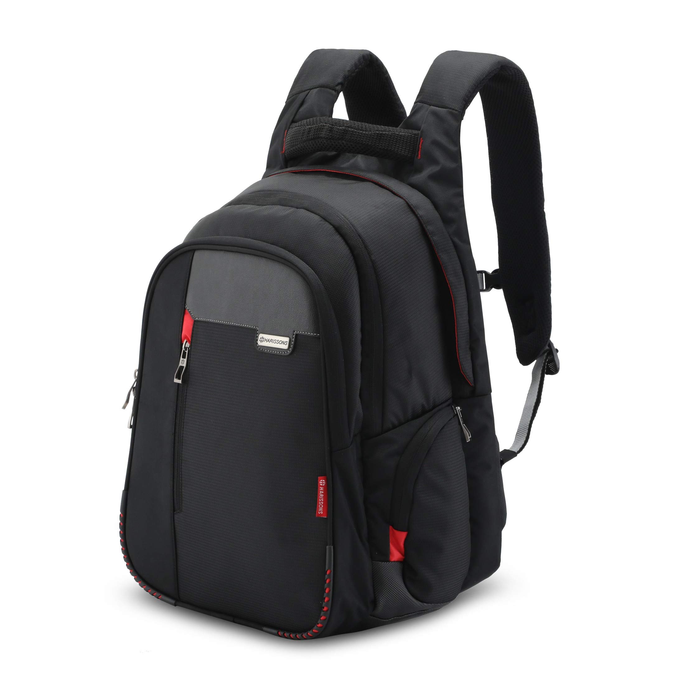HarissonsSirius Travel Laptop Backpack | 45L | Fits 15.6” Laptop | Heavy-Duty Build | USB & Audio Port, Multi-Level Organizer, Trolley Sleeve | Work, Travel & College, BLACK, L, Backpacks