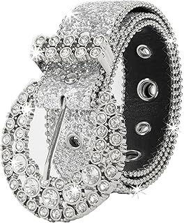 レディース ラインストーン ベルト ウェスタン カウガール カウボーイ ブリング スタッズ レザー ベルト ジーンズ パンツ用 (ウエスト27~39インチ対応)