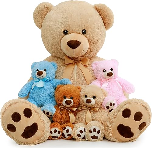 MorisMos Oso de peluche gigante con 4 osos de bebé en el vientre, oso de peluche grande para novia, niños en baby shower, cumpleaños, San Valentín,