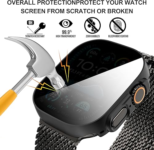 Miniatura 9 de Suoman Paquete de 3 fundas protectoras de pantalla de privacidad para Apple Watch Ultra de 1.732 pulgadas (1.929 in), antimiradas, de vidrio