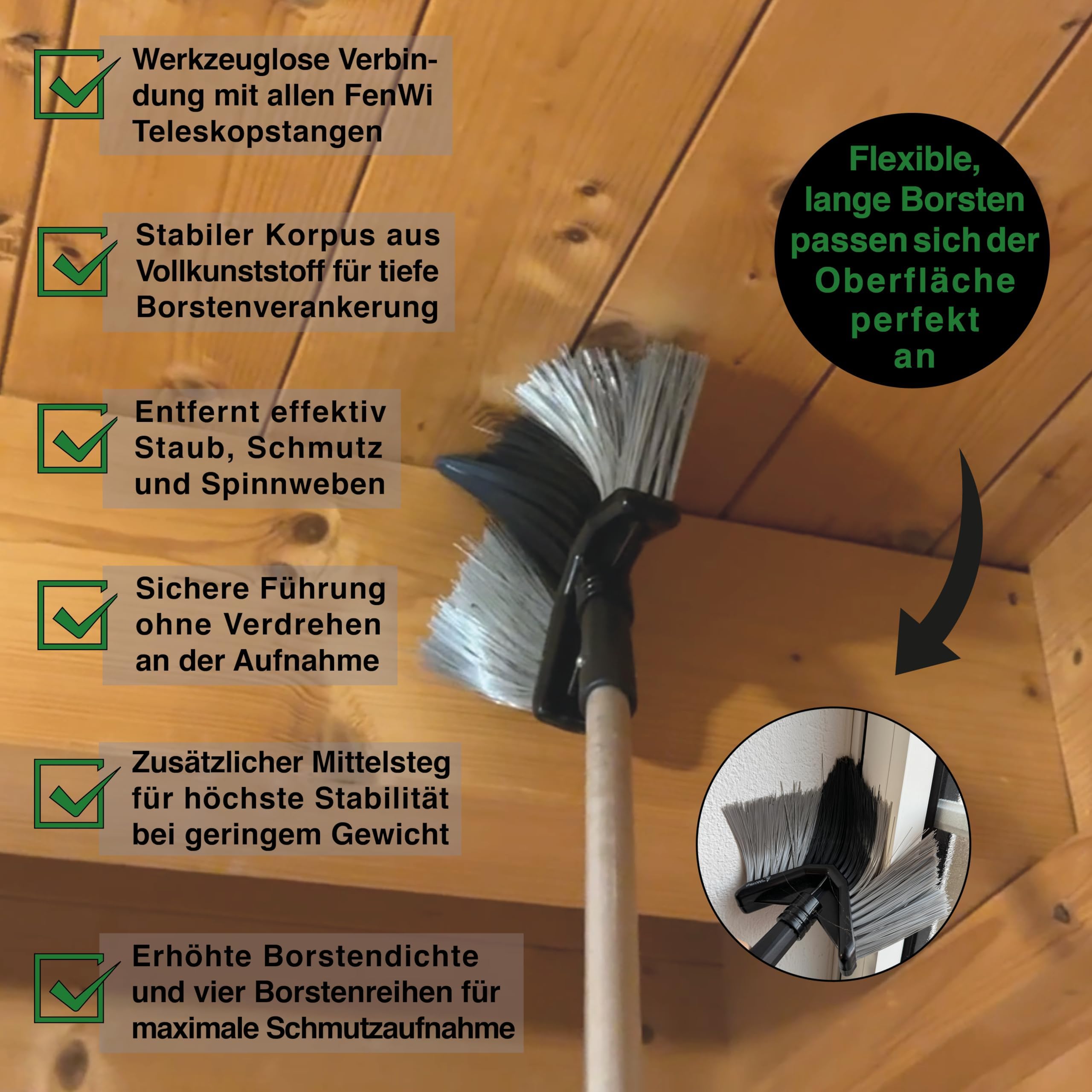FenWi Eckbesen (Dreiecksbesen, Besen) als Zubehör und Erweiterung zu Teleskopstangen und Teleskop-Set`s
