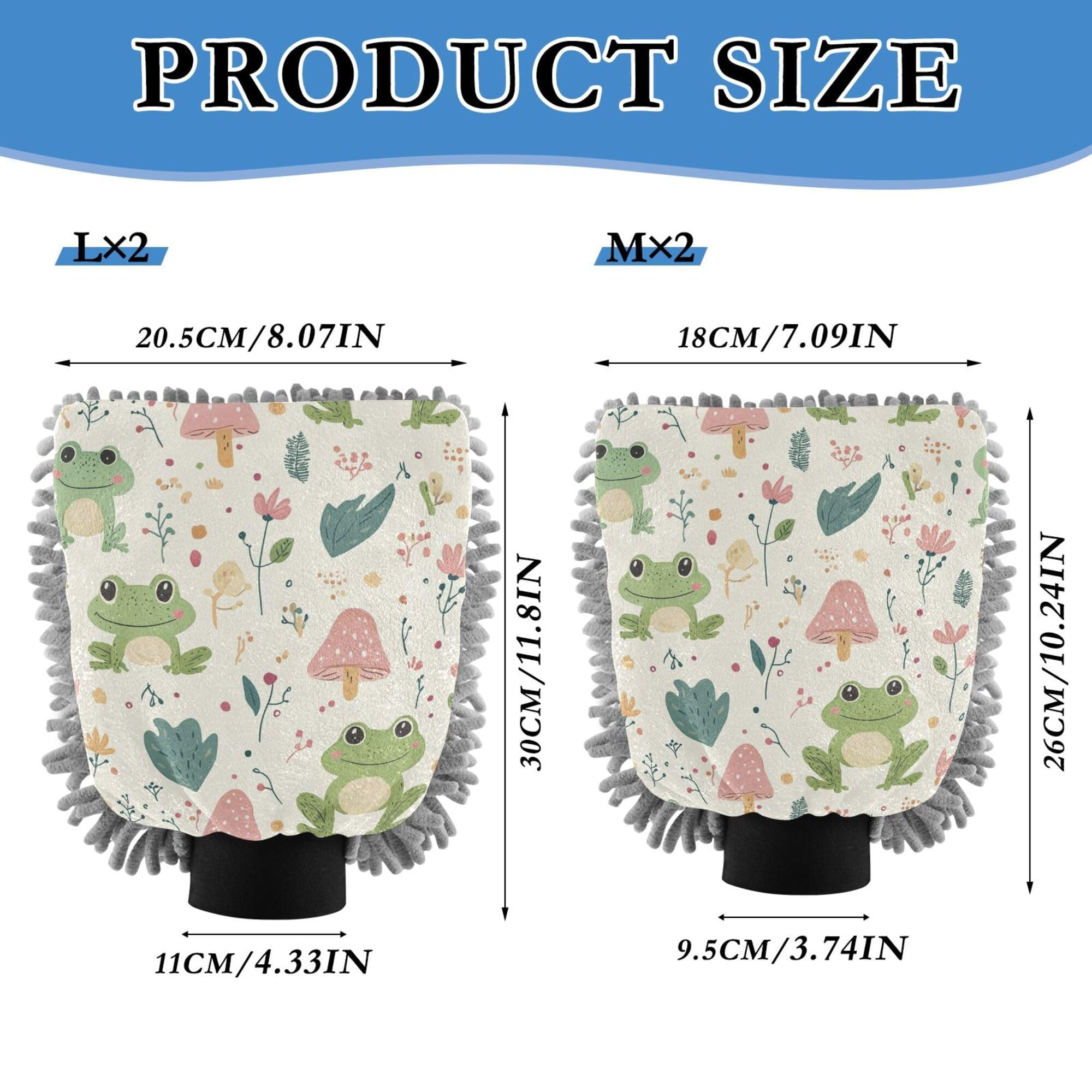Cartoon Leaves Cute Frogs Hand Mitt Car Wash Glove 11.8'' Car Washing Gloves Scratch Free Detailing Sponge for Hand Brush Cleaning