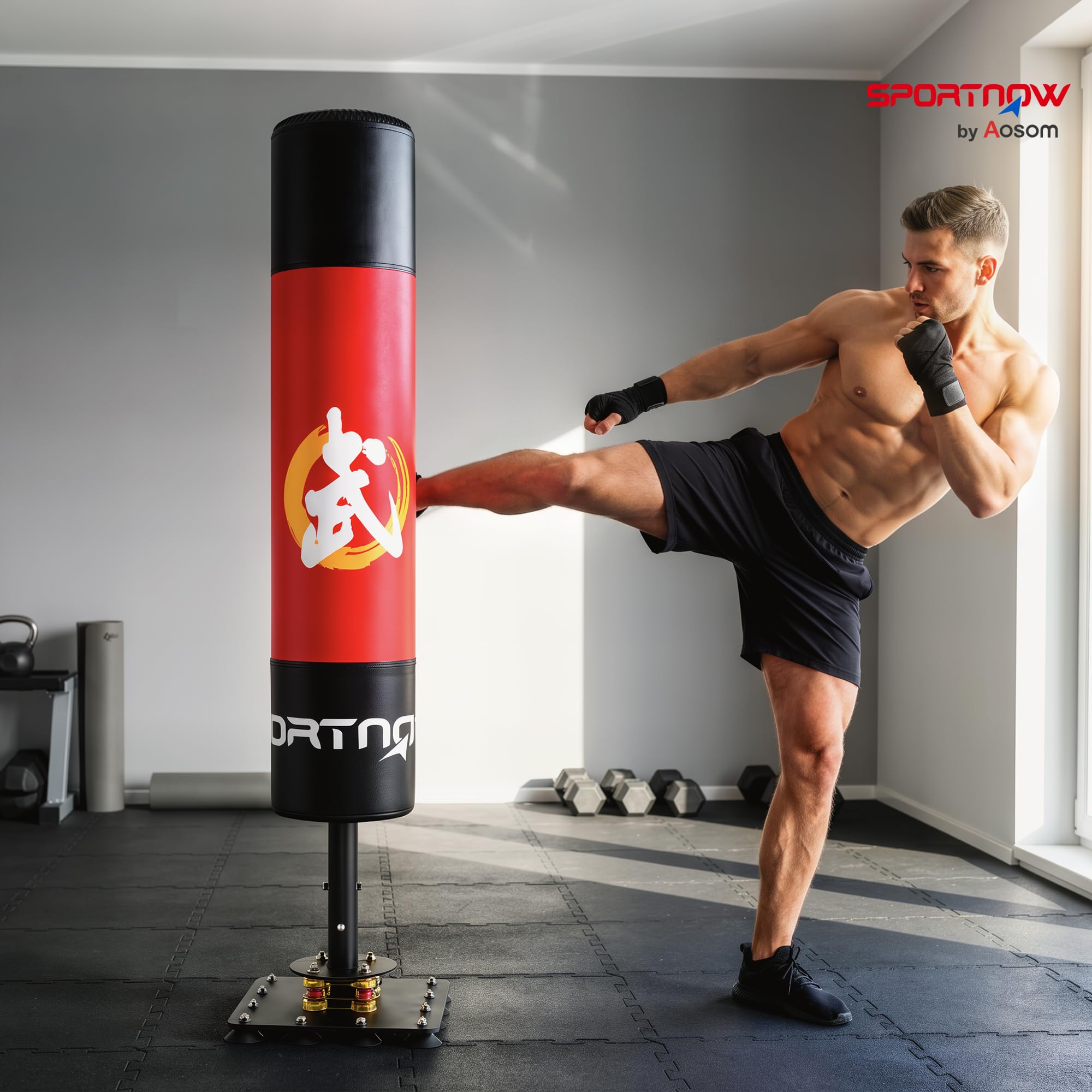 SPORTNOW Sacco da Boxe Autoportante per Adulti, 156 cm, Robusto, con 12 Ventose e Ammortizzatore, per Kickboxing, MMA, Muay Thai e Allenamento in Casa