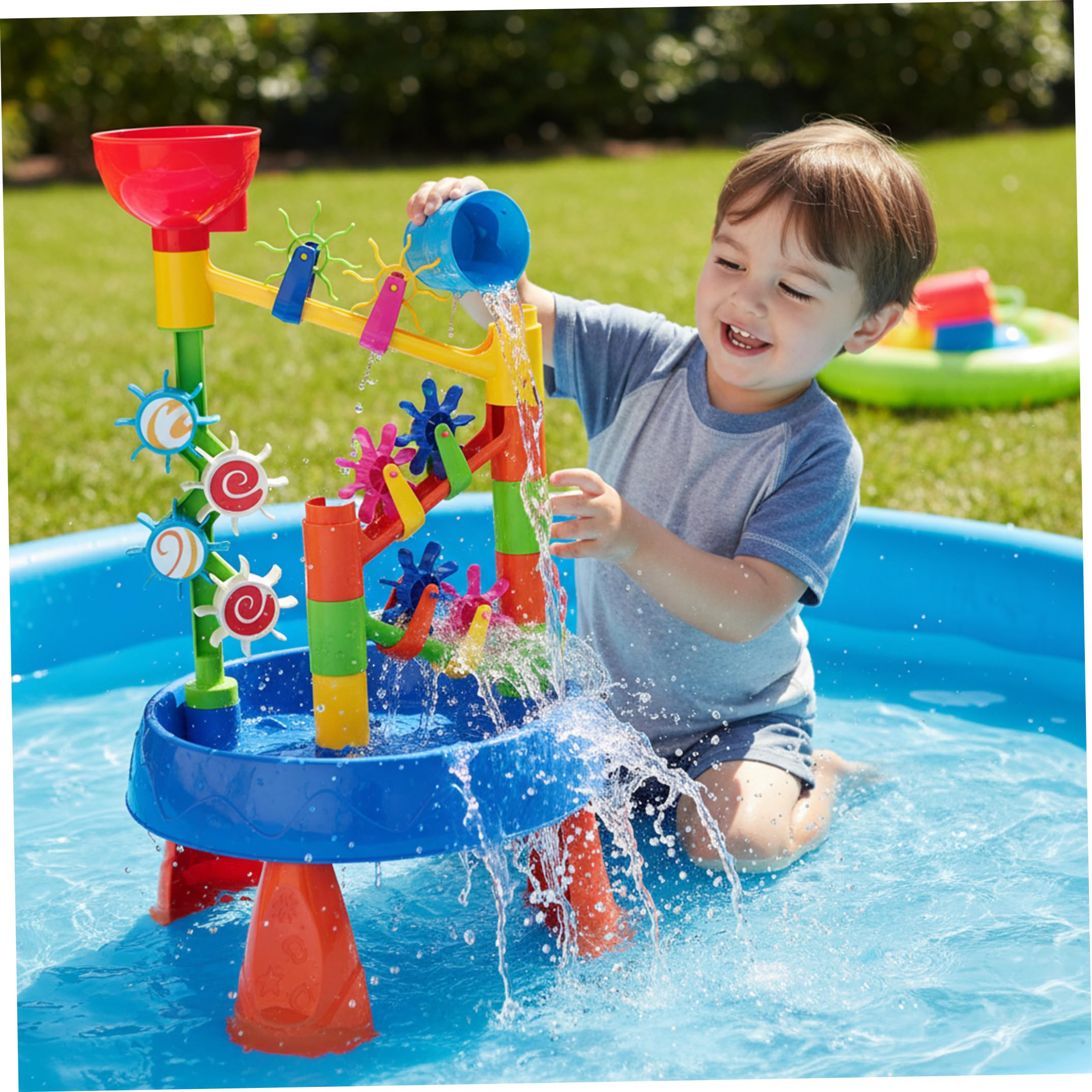 Sand-Wassertische, Baby-Wassertisch, Kindertisch zum Spielen im Freien – 32-teiliges Sand- und Spielzeug-Set für Kleinkinder mit Rad, Eimer, Schaufel für Kinder im Alter von 1–8 Jahren, Sommer, Stran