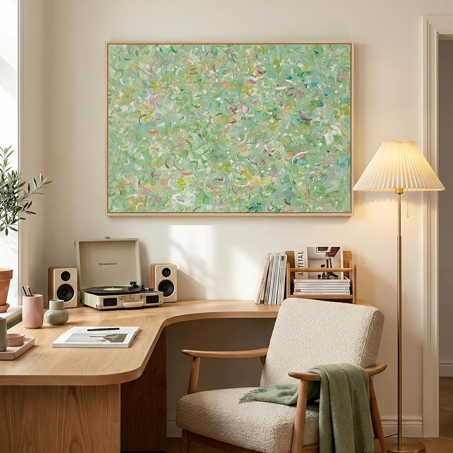 Framed Green Abstract Wall Art, Modern Canvas Prints Paintings for Walls, Contemporary Minimalist Colorful Brushstroke Pictures for Living Room Dining Bedroom Office Hallway Wall Decor 36x24 In