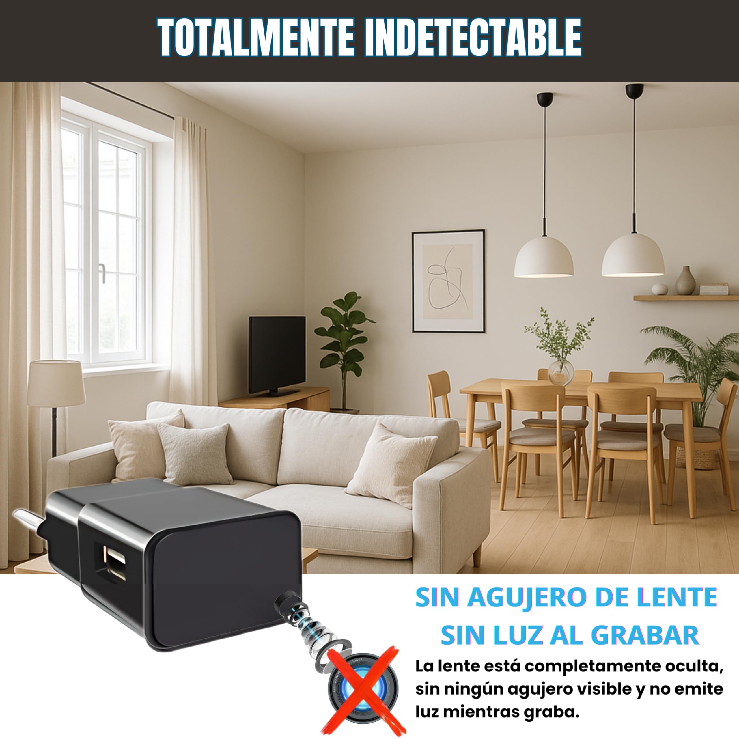 Mini Camara Espia Oculta Camuflada WiFi 5G, (Sin Agujero de Lente), Sin Luz al Grabar, Completamente indetectable, Camara Vigilancia WiFi Interior, Versión 2026, Full HD Real, Detección de Movimiento