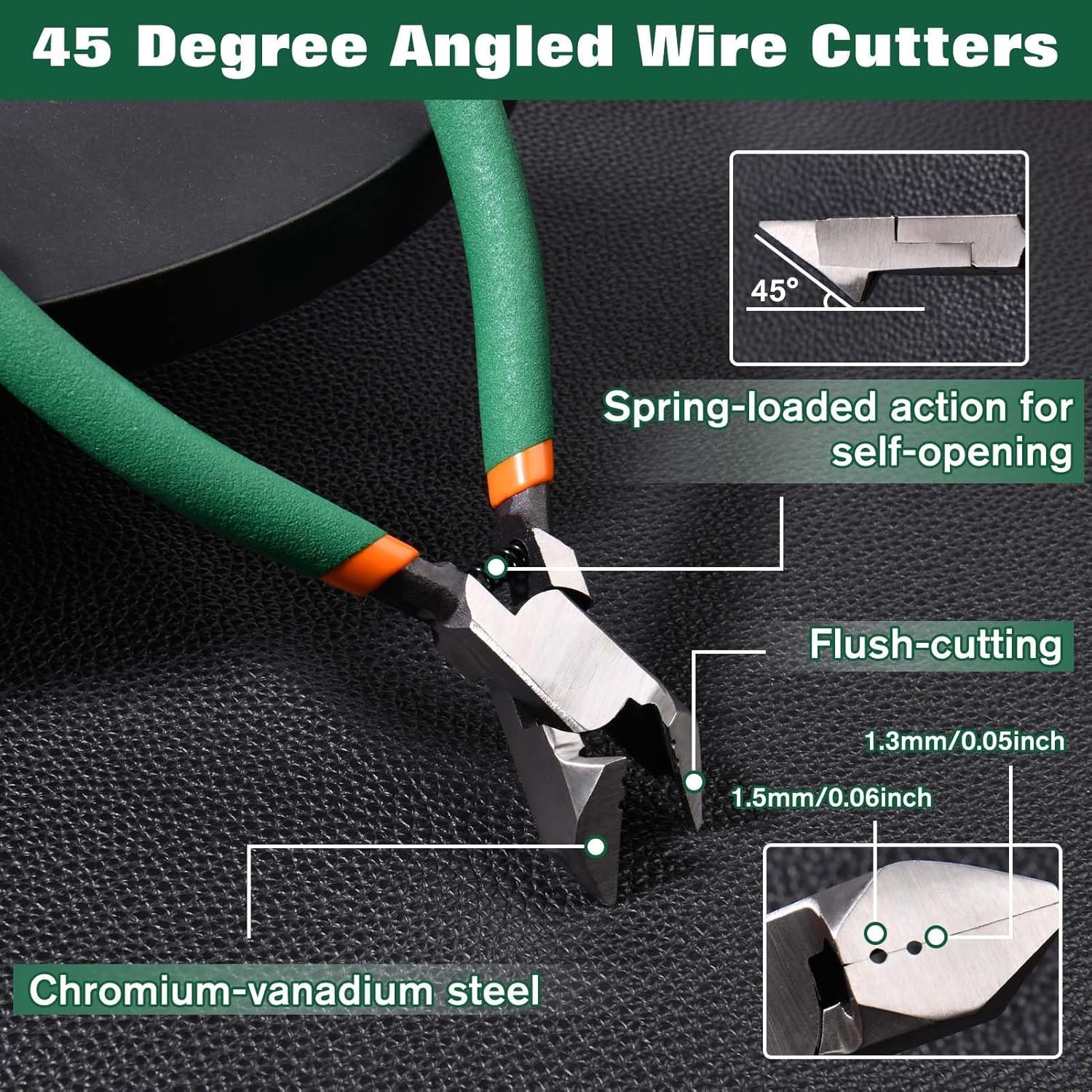 45 Angled Diagonal Pliers for Flush Cut Plastics Wire Cutters with Wire Stripping Holes Wire Side Cutters Clippers Flush Cutter Wire Snips for Jewelry Making, Electronic, Model, Floral