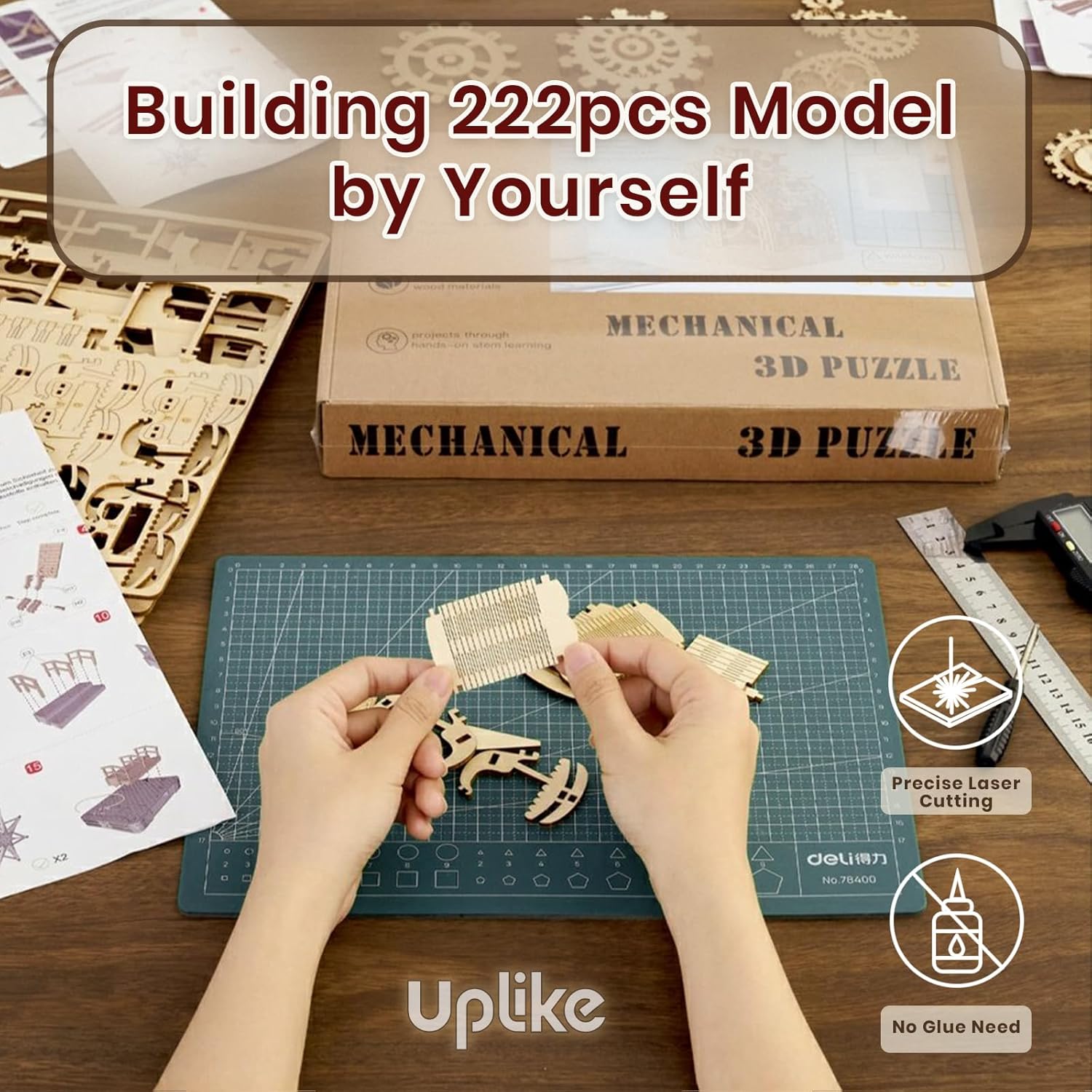 3D Wooden Puzzles for Adults: 3D Puzzle Light-Up Ferris Wheel with Music Box - 222psc Wooden Puzzles Model Building Kits Fun Gifts for Adult with Storage Box - Hobbies for Men Women（Large）