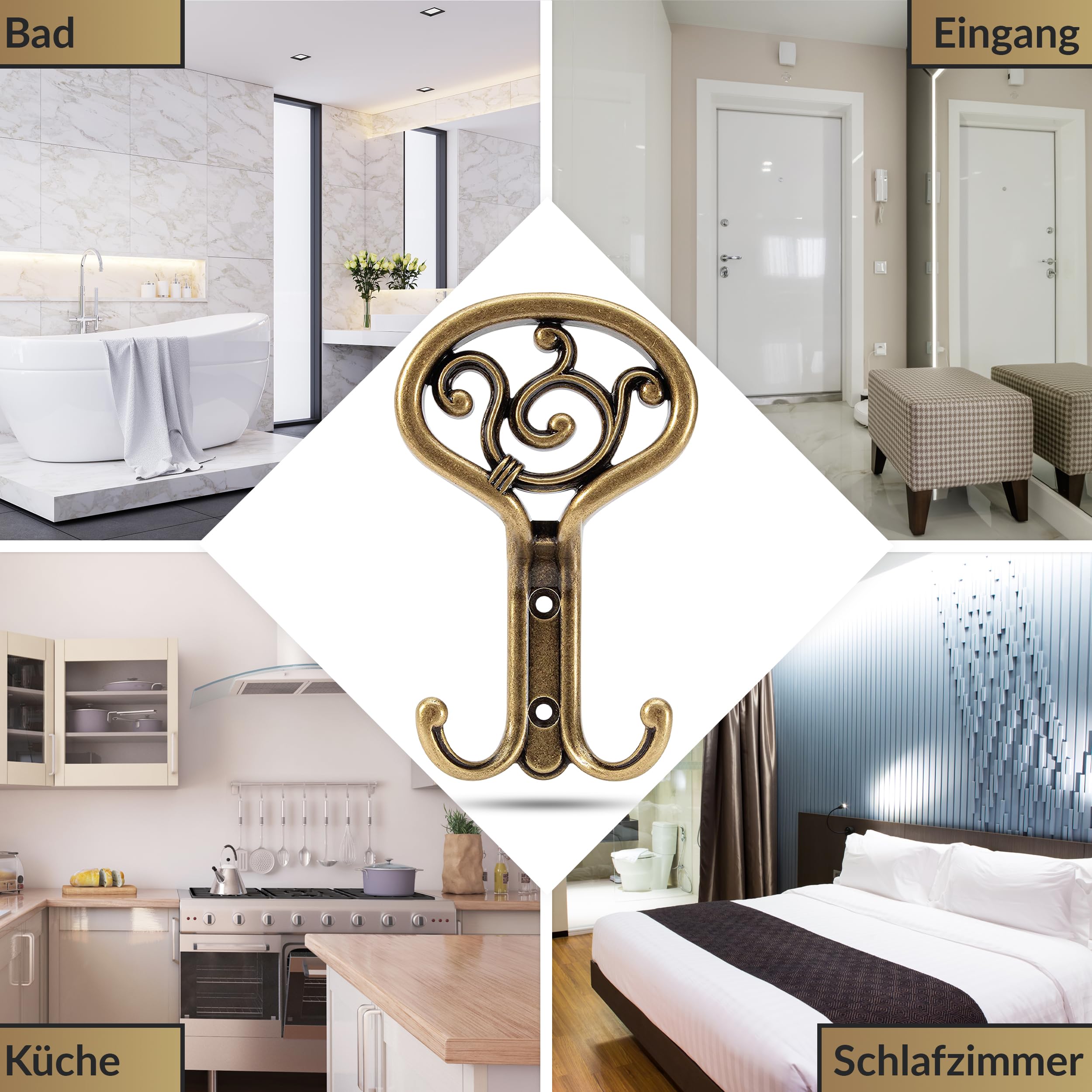 UTiLE Attaccapanni e Appendiabiti Parete-Muro - Stile Vintage, Made in Italia, 85x50x138 mm, Crea un Guardaroba Autentico 2X BRONZO