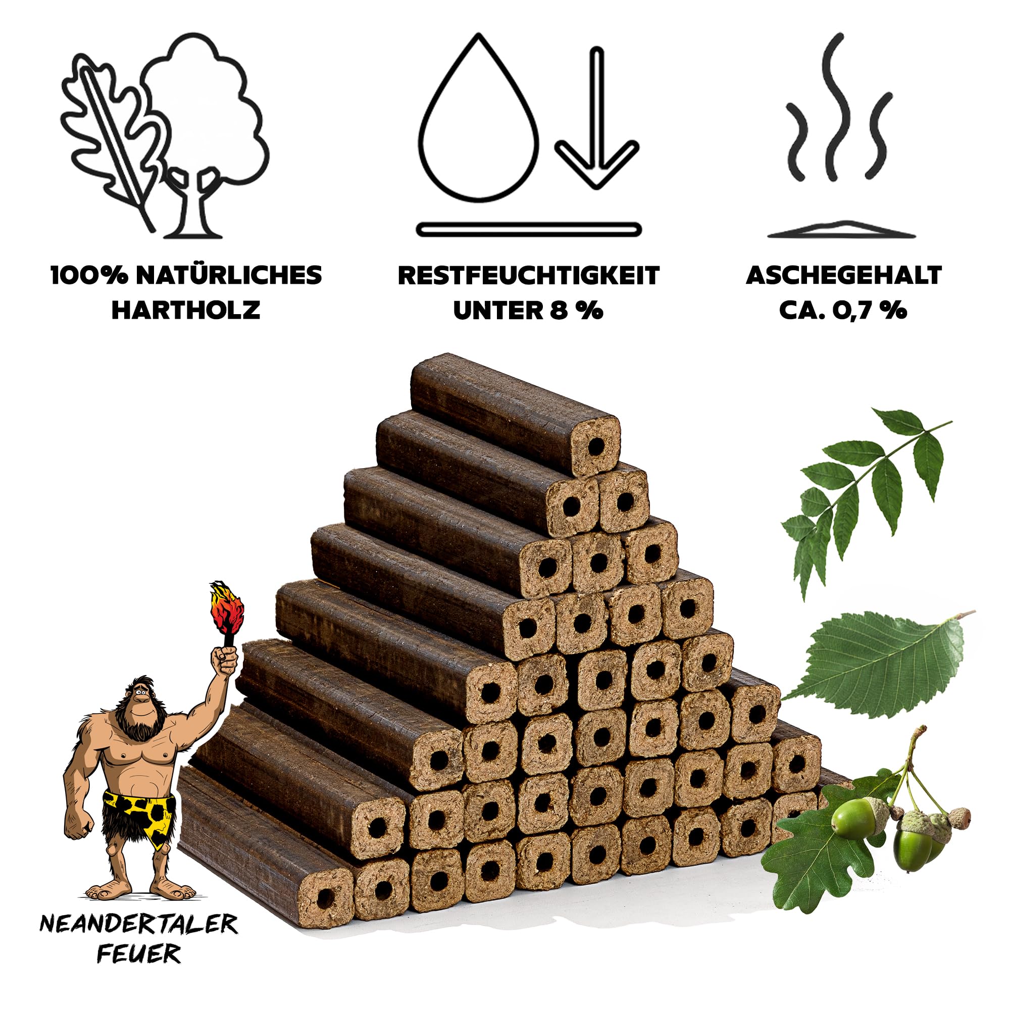 Holzbriketts PiniKay Hartholzbriketts – Kaminbriketts 20 kg Briketts Kamin Ofen Grill | Briquettes Hartholz Eiche Buche Brikett Holzbrikett Gluthalter