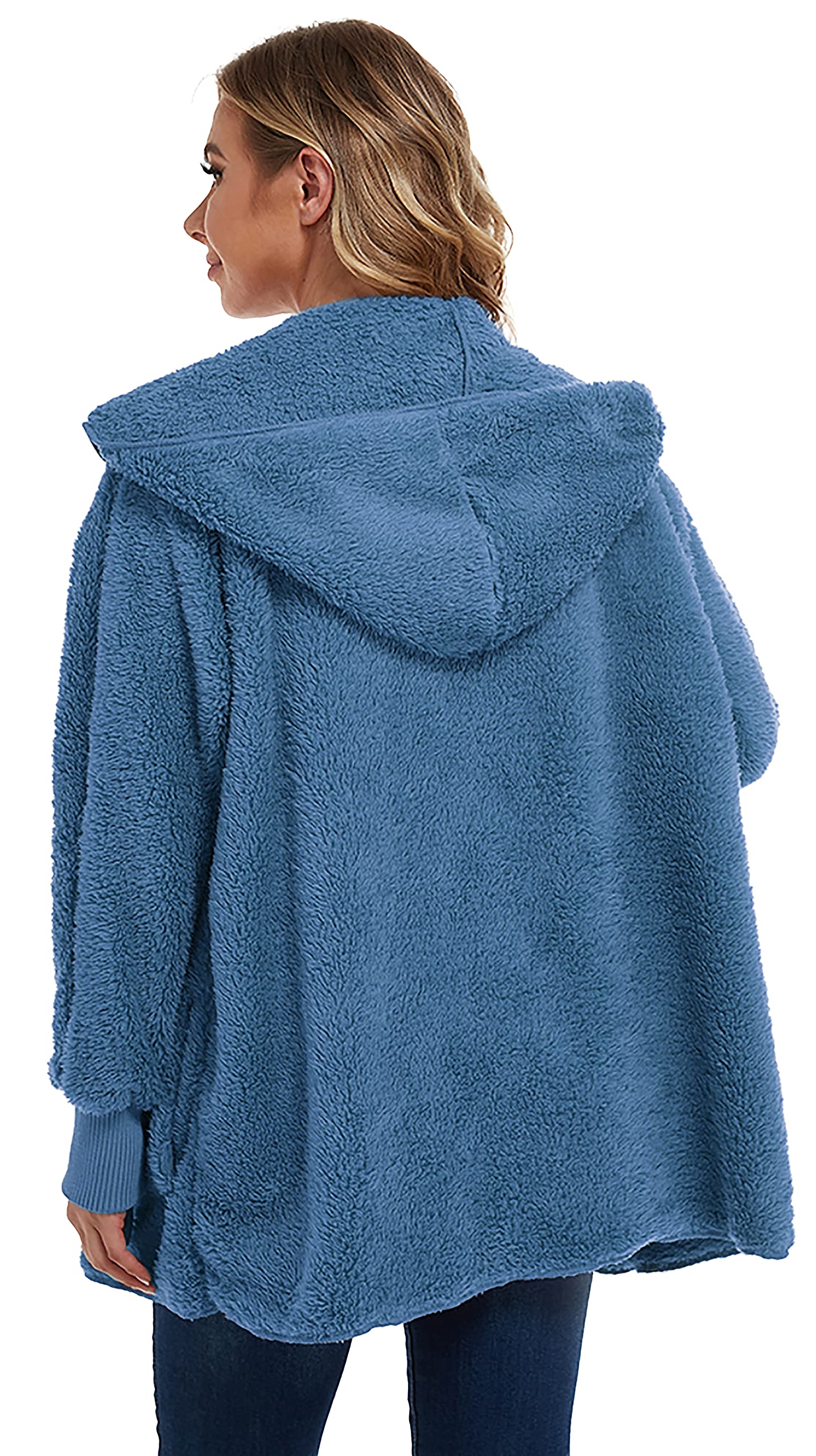CHICGAL Giacca pelosa da donna con cappuccio, aperto sul davanti, in sherpa, con tasche