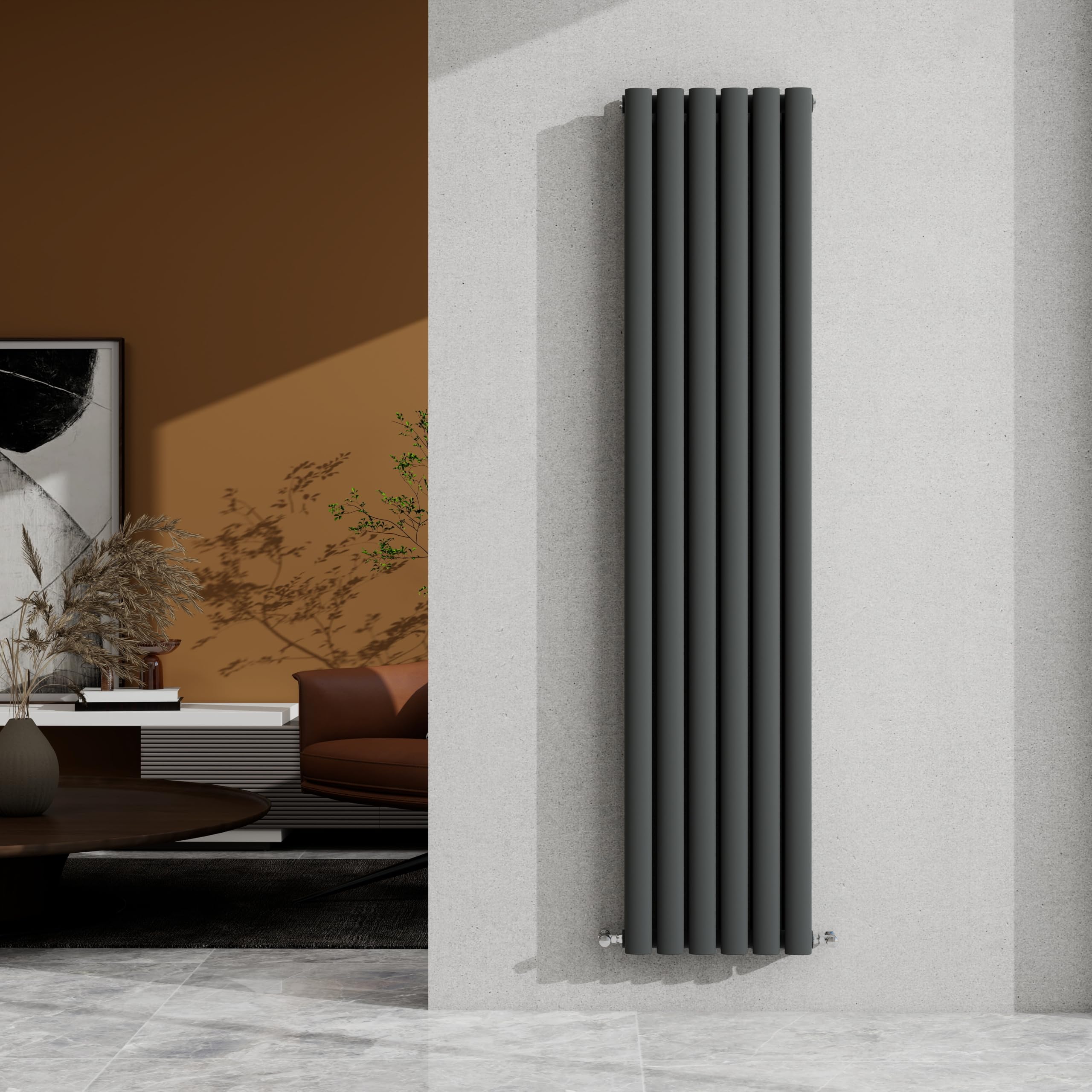 1600×354mm Anthracite Double Oval Column Radiator Vertical 3963 BTU