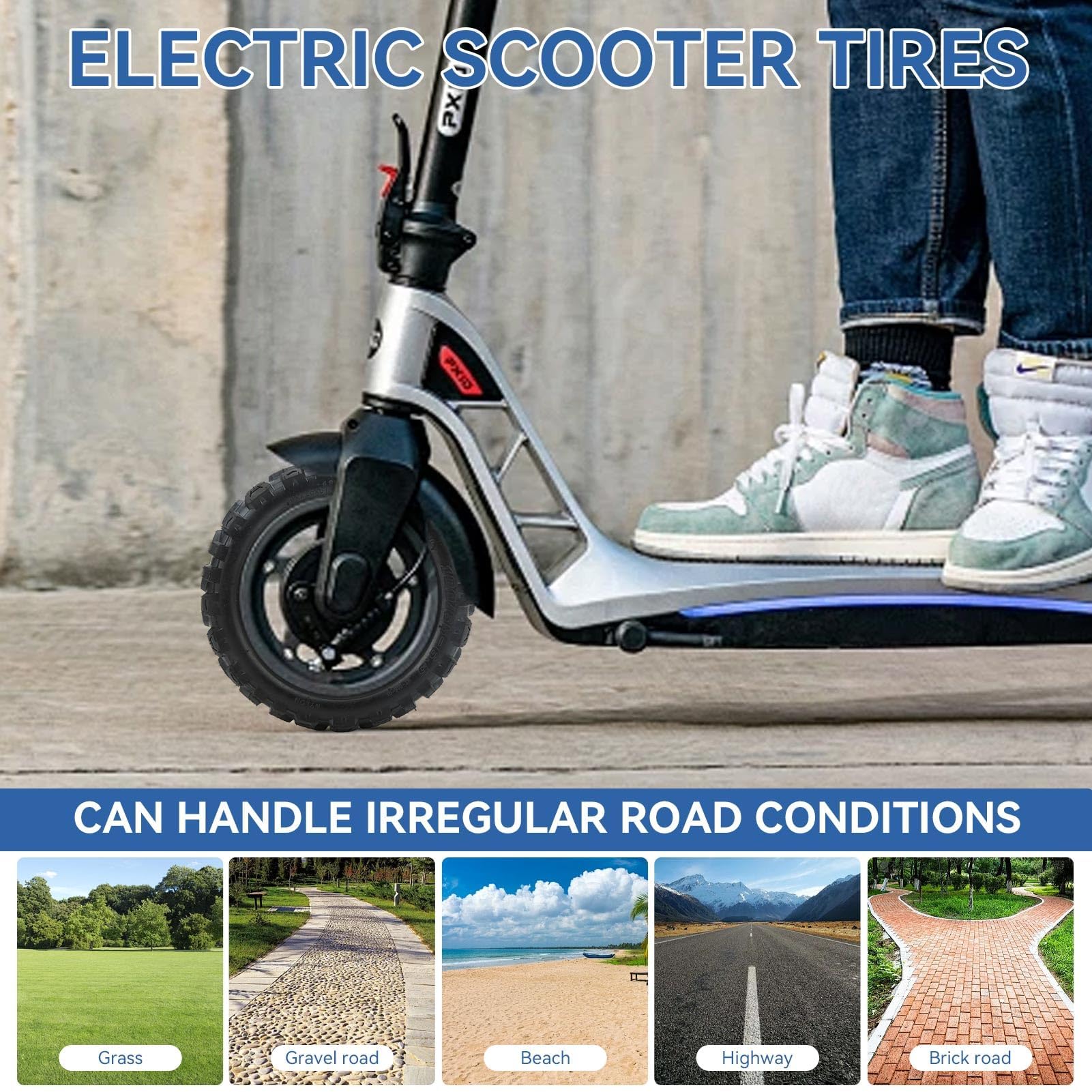 Pneumatico per Scooter Elettrico, 100/65‑6.5 Sostituzione del Pneumatico per Pneumatici Tubeless con Vuoto in Gomma Ispessita Fuoristrada Antiscivolo Anteriore Posteriore per Campo Innevato