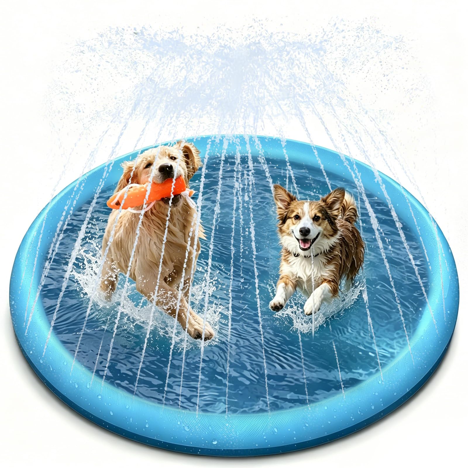 CREVICE Paddling Pool for Dogs & Kids - Durable Non-Slip Splash Pad, Ideal Summer Garden Water Play Mat for Children and Pets (100cm/39.3in)