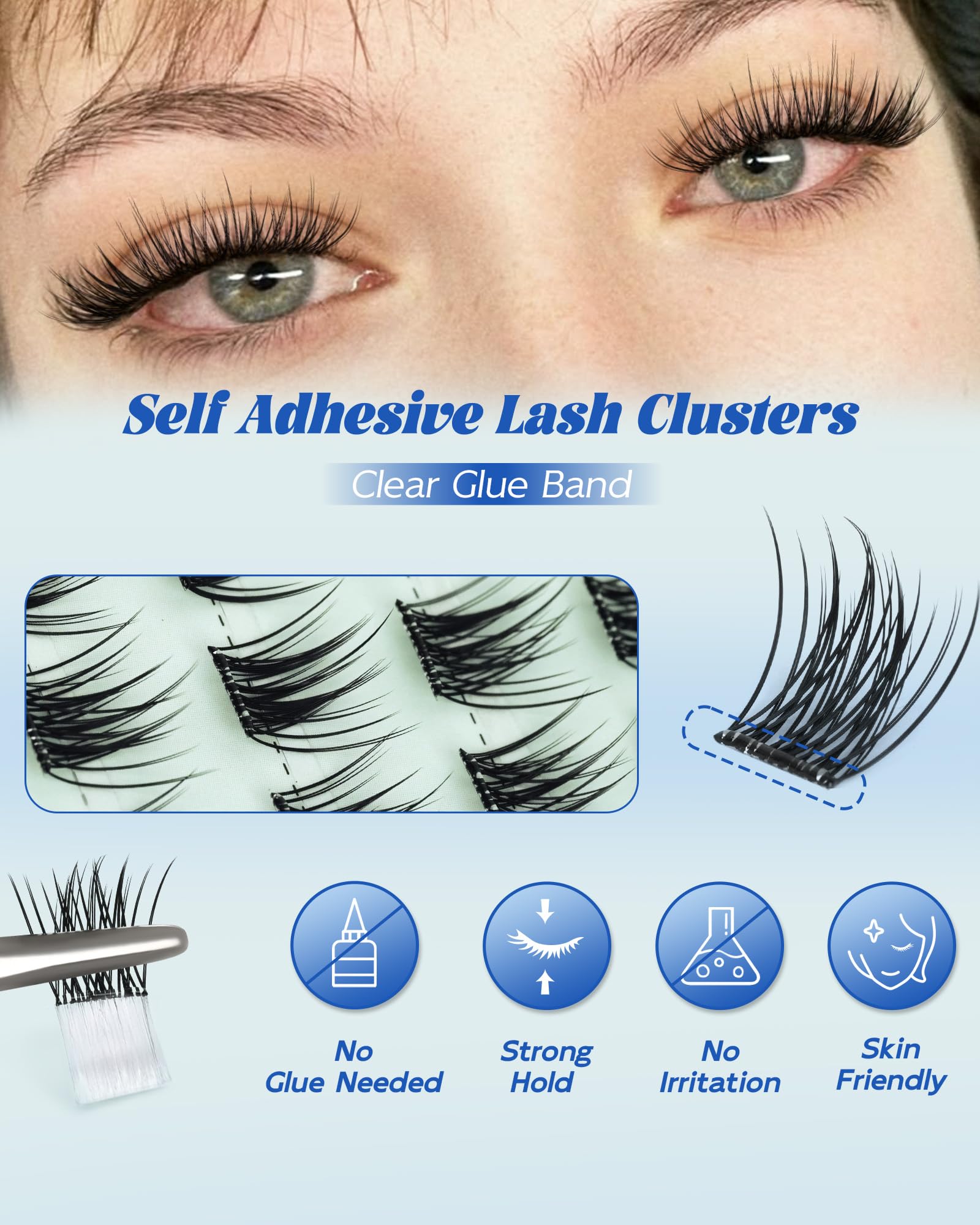 Obeyalash Ciglia Autoadesive Senza Colla Extension Press e go kit Senza Colla Ciglia Finte Ciuffetti Naturali Pre Glue Cluster Lashes con Pinzette Adatto ai Principianti (Kit-Naturali)