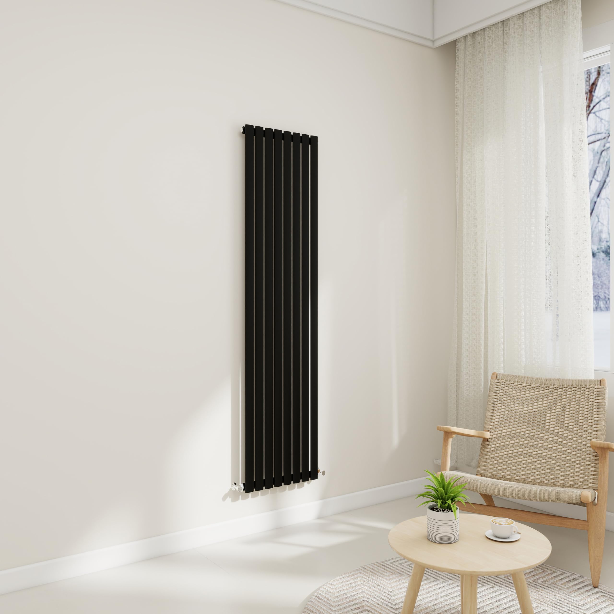 Vertical Stylish Traditional Column Radiator, 1600x472mm Vertical Radiator Black Oval Column, Single Panel Wall Mounted Radiators for Bathroom/Living Room, Office, Central Heating Heater Rads