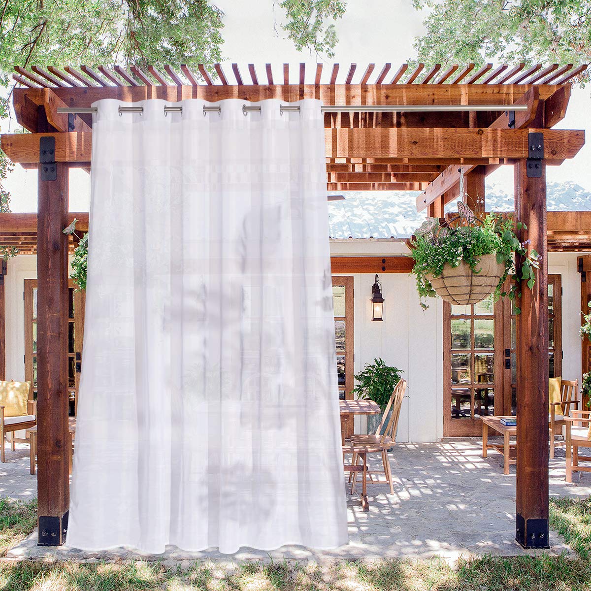 Nicetown White Exterior Waterproof Curtain For Patio, Voile Sheer Breathable Texture Rustproof Steel Grommet Outdoor Indoor Living Divider For Porch/Yard/Sliding Glass Door, W84 X L95, 1 Panel,