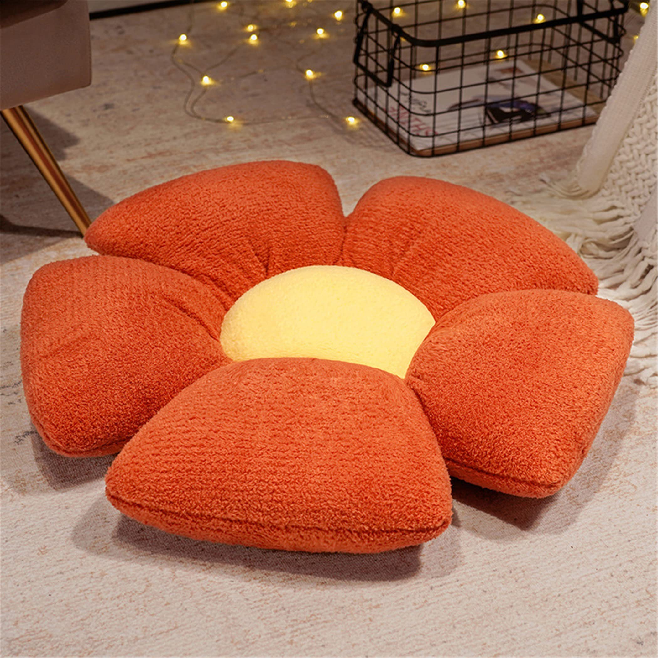 LICHENHAO Flower Pillow Sofa Cushion Floor Pillow (Orange, 19.6in50cm)