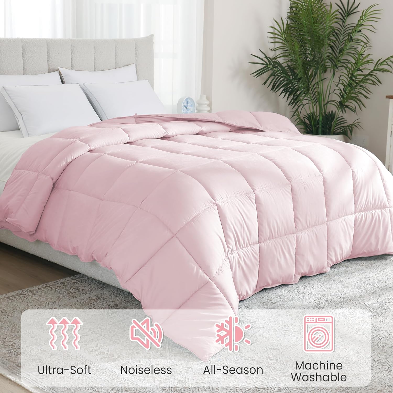 Peace nest Queen Size Goose Feather Fiber and Down Comforter Fluffy Duvet Insert All Season Hotel Luxury Bedding Comforters Soft Medium Warmth 88x88 Inches Pink - Image 3