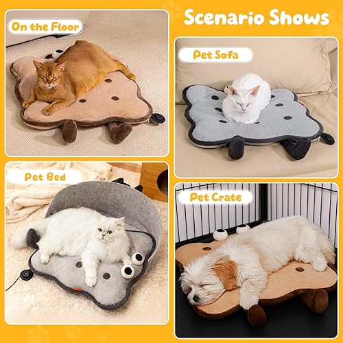 Miniatura 7 de Almohadilla térmica para gatos de interior, gatos, perros, mascotas, tapete térmico eléctrico extra grande, cama con funda extraíble, color marrón,