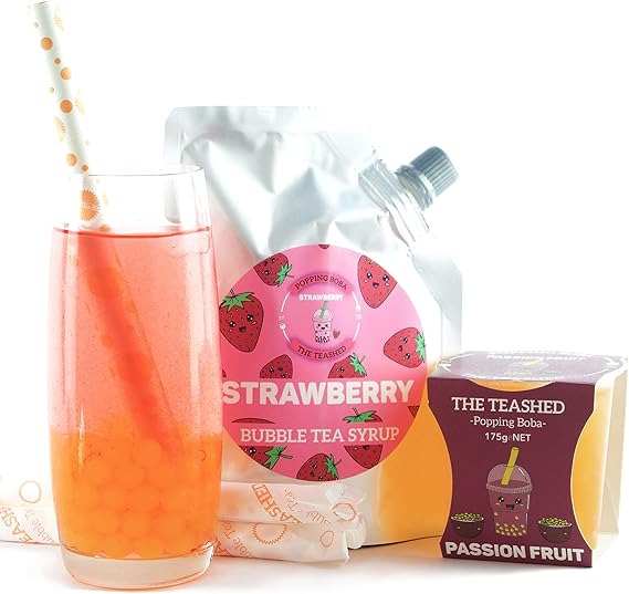 The *TeaShed Bubble Tea Syrup Kit 4 Servings Syrup + Boba Set Amazon.co.uk Grocery