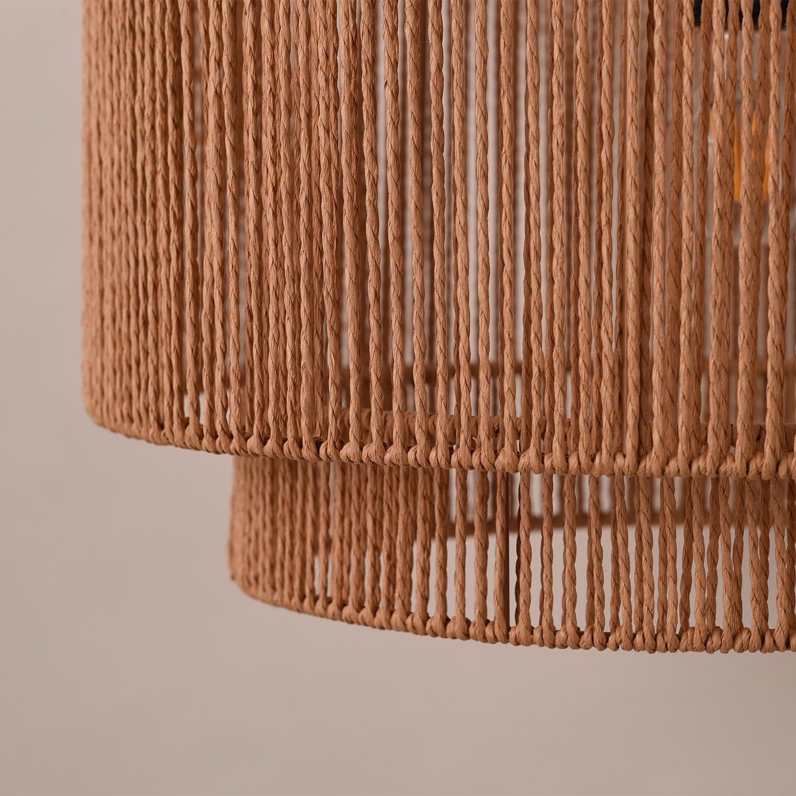 Alpinaluz Lampada a Sospensione Ø45 cm con Paralume in Carta Intrecciata a Mano e Struttura in Ferro Marrone Chiaro – Design Boho Vintage per Soggiorno, Sala da Pranzo e Camera da Letto Interni