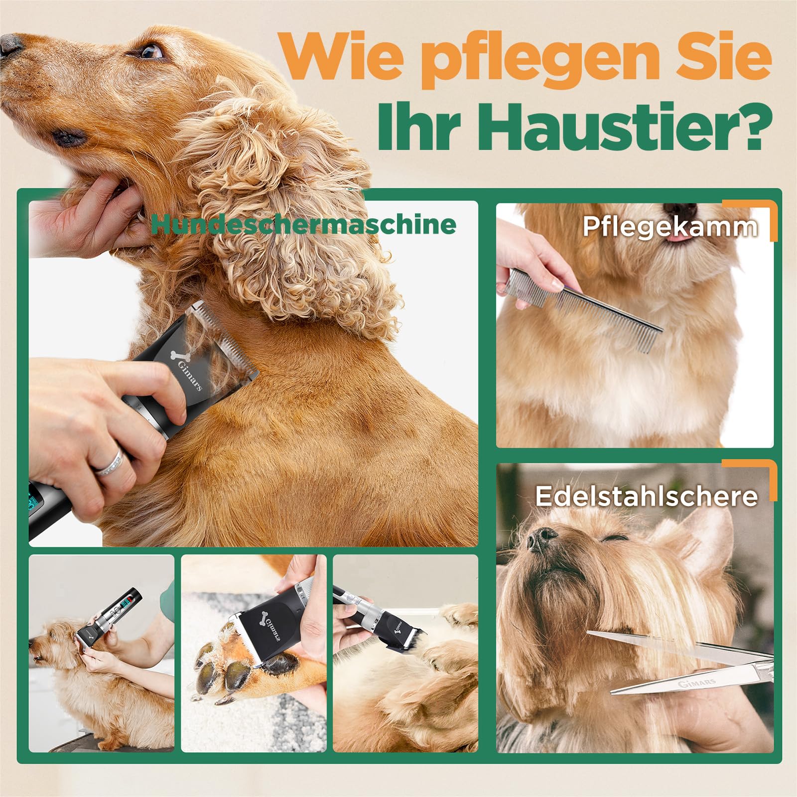 Gimars 4-in-1 Hundeschermaschine mit Hunde Trimmer, 7000 U/min Leise Hunde Schermaschinen Set, USB Aufladbare kabellose Tierhaarschneidemaschine, Schermaschine Katze Hunderasierer für dichtes Fell