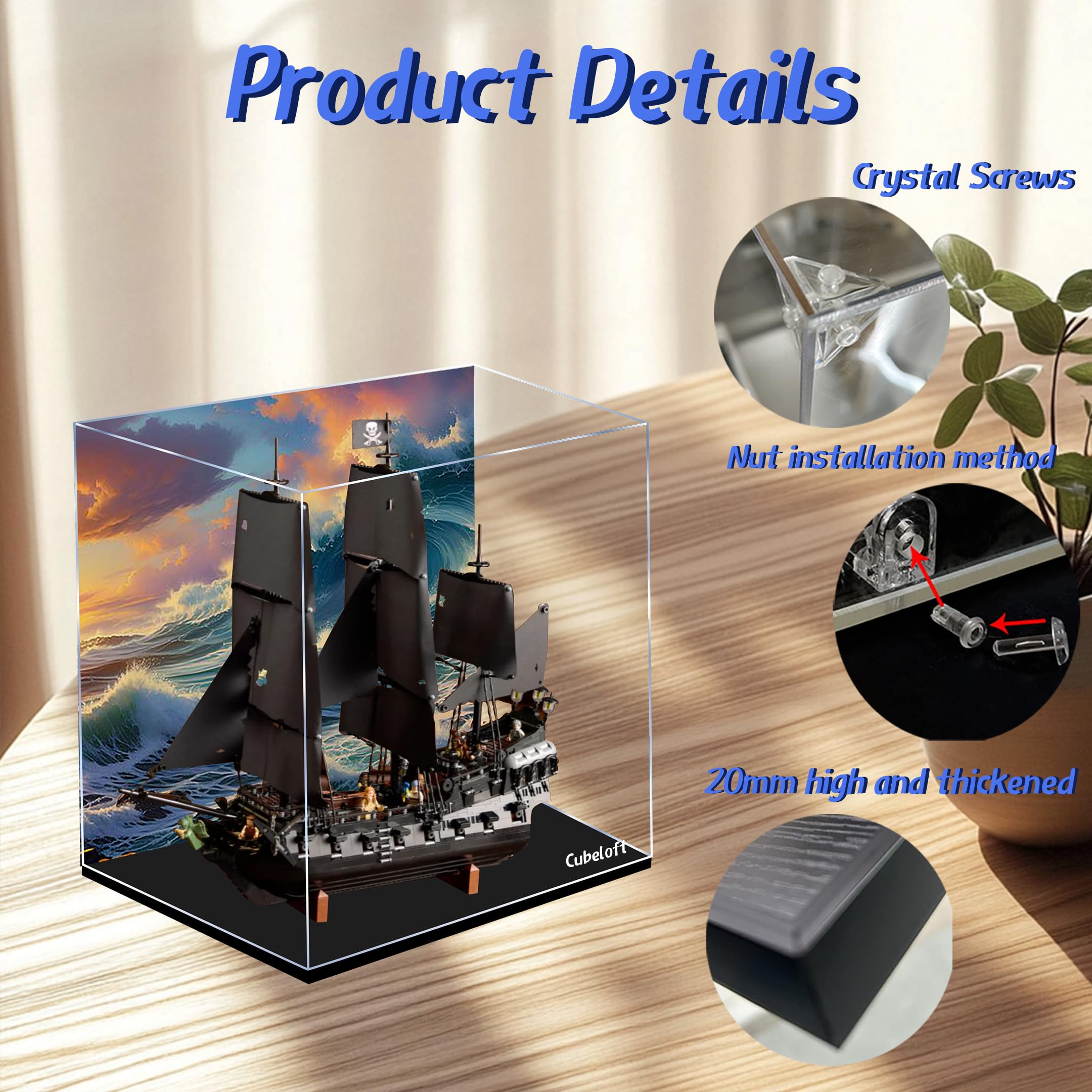 Vitrine en Acrylique,BGGNG Compatible avec Le Modèle Blocs Construction du Bateau Pirate 4184 Black Pearl,Transparent Boîte Présentation Antipoussière (Modèle Non Inclus) 2MM