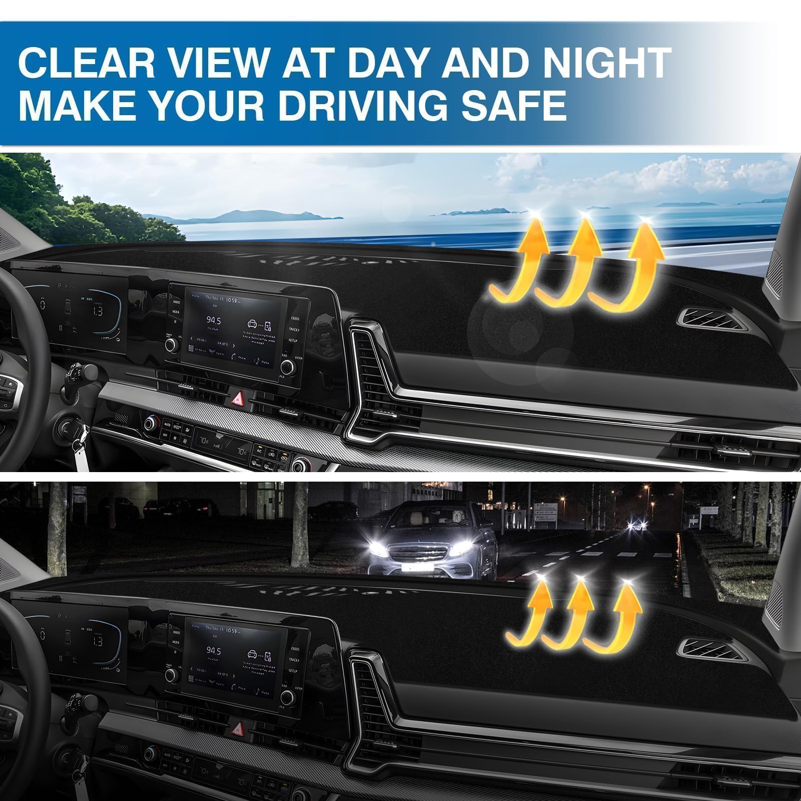 KUST Copertura per cruscotto nera per Kia Sportage (ibrida)/NQ5 2023 2024 2025, copertura per cruscotto in poliestere, antiscivolo, copertura per la console centrale, accessori interni per Kia