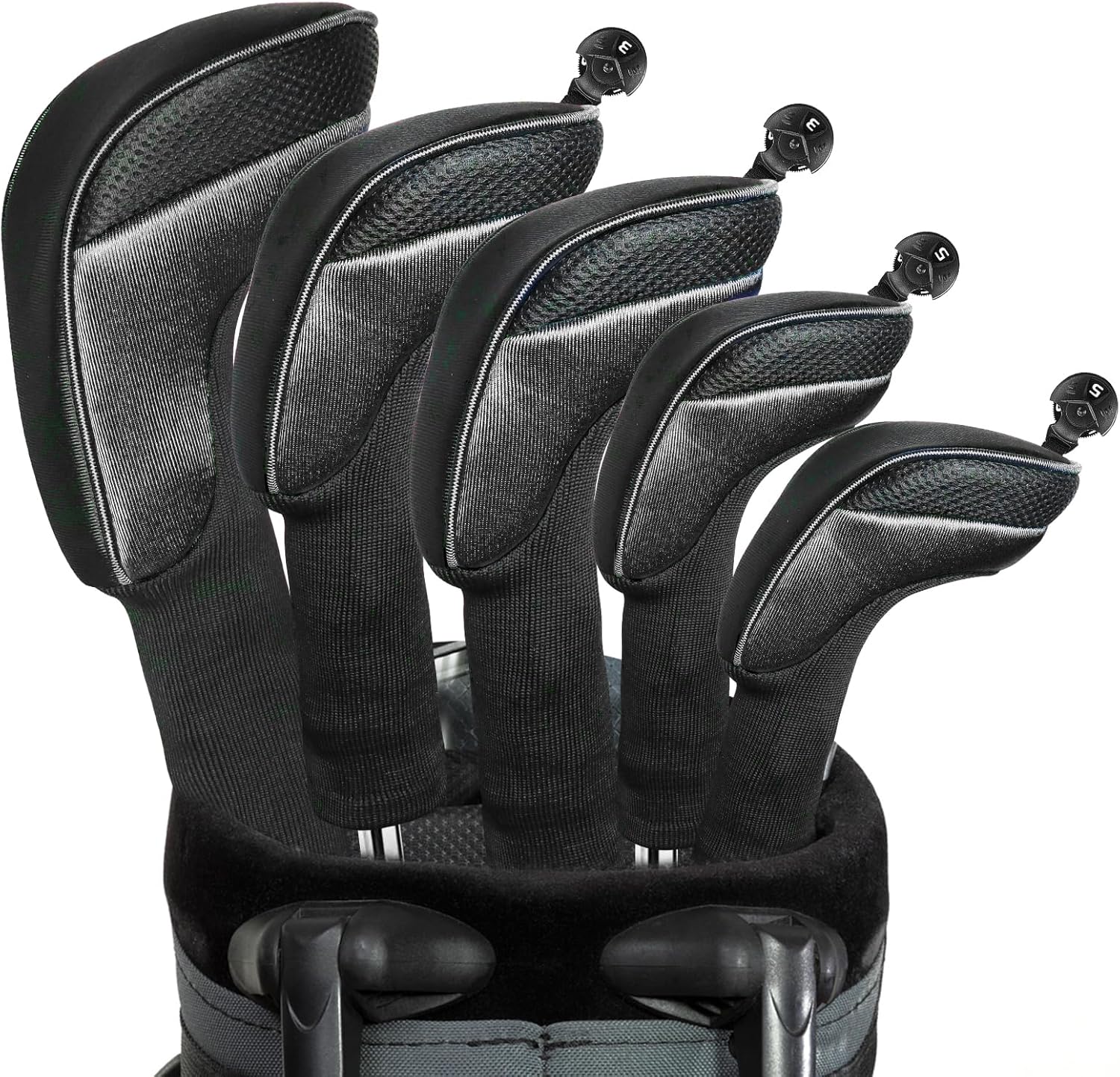 Amy Sport Golf Club Head Covers for Woods Driver Fairway Hybrid Value 5 Pack, Long Neck Headcover with Interchangeable Number Tag, Golf Accessories for Ultimate Club Protection