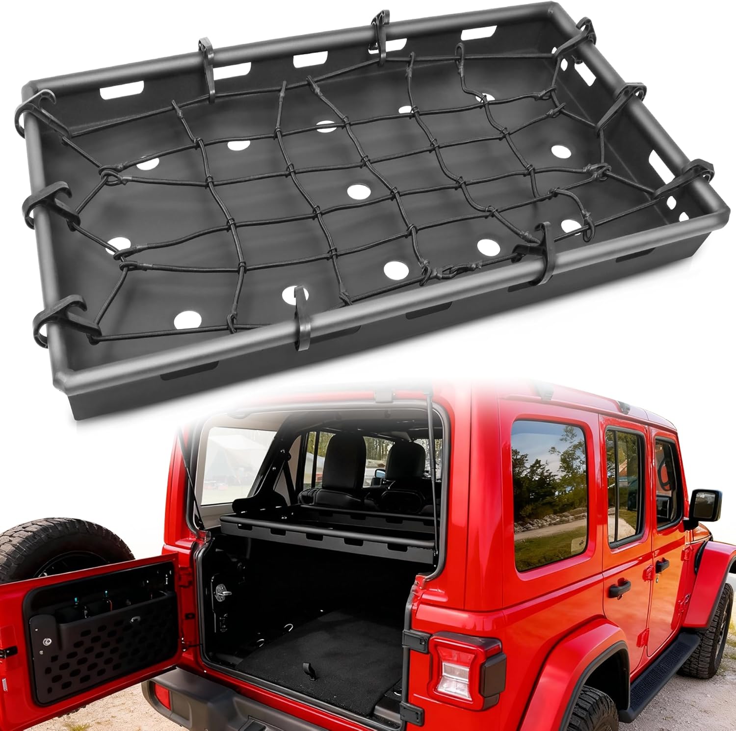 MONOKING Interior Cargo Rack Basket for 2018-2026 Wrangler JL JLU 4-Door Hardtops Rear Trunk Storage Shelf Lightweight Aluminum Bolt-on Luggage Carrier 350LBS Capacity