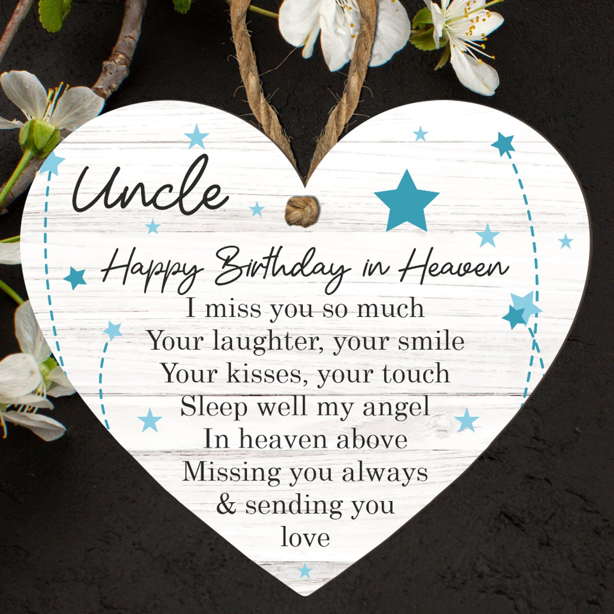 Memorial Heart Plaque – Custom Tribute for Dad, Mum, Boyfriend, Brother, Grandad, Husband, Son, Stepdad, Uncle – ‘Happy Birthday in Heaven’ Remembrance Gift (Uncle, Large: 23 cm (H) × 20 cm (W))