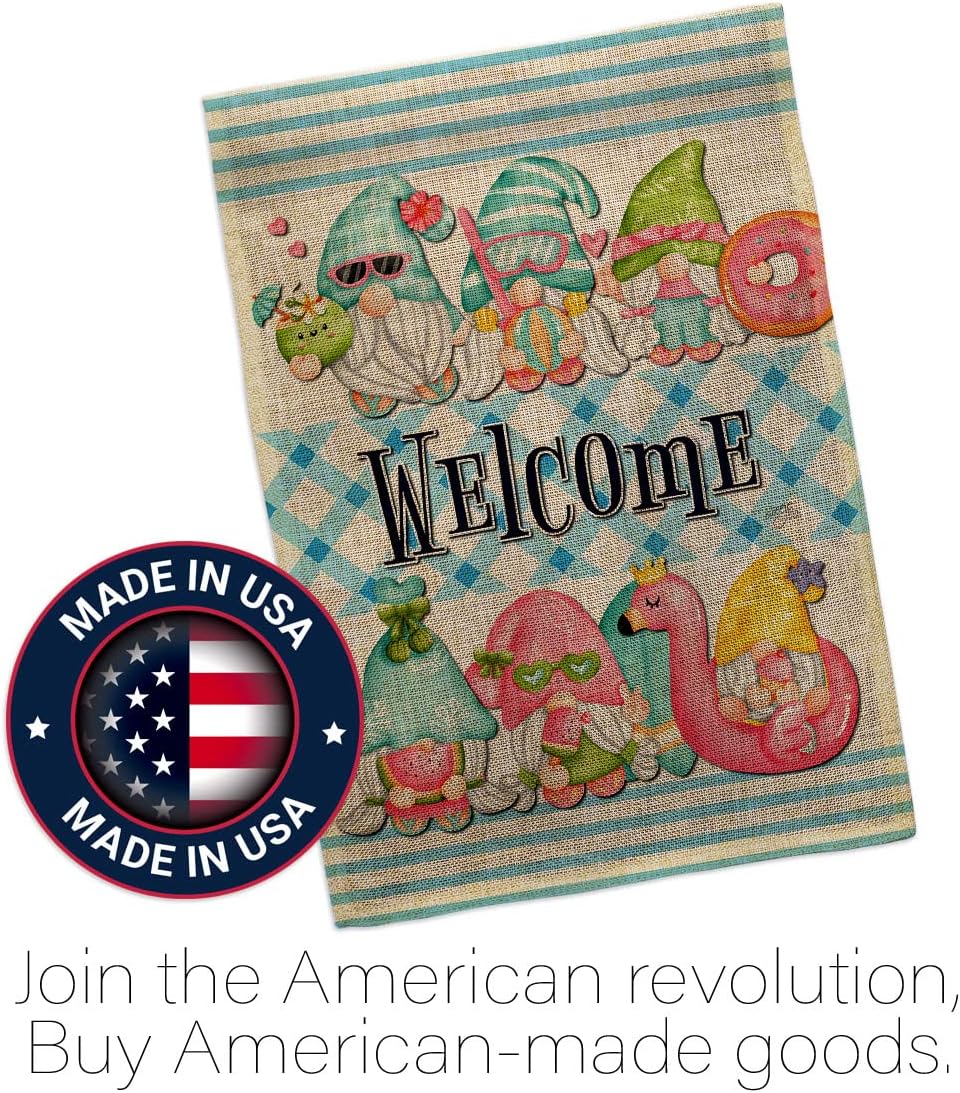 Breeze Decor Summer Burlap House Flag Garden Friends Gnome Autumn Harvest Fall Fairy Springtime Natural Mushroom Decoration Banner Small Yard Gift Double-Sided, Made in USA