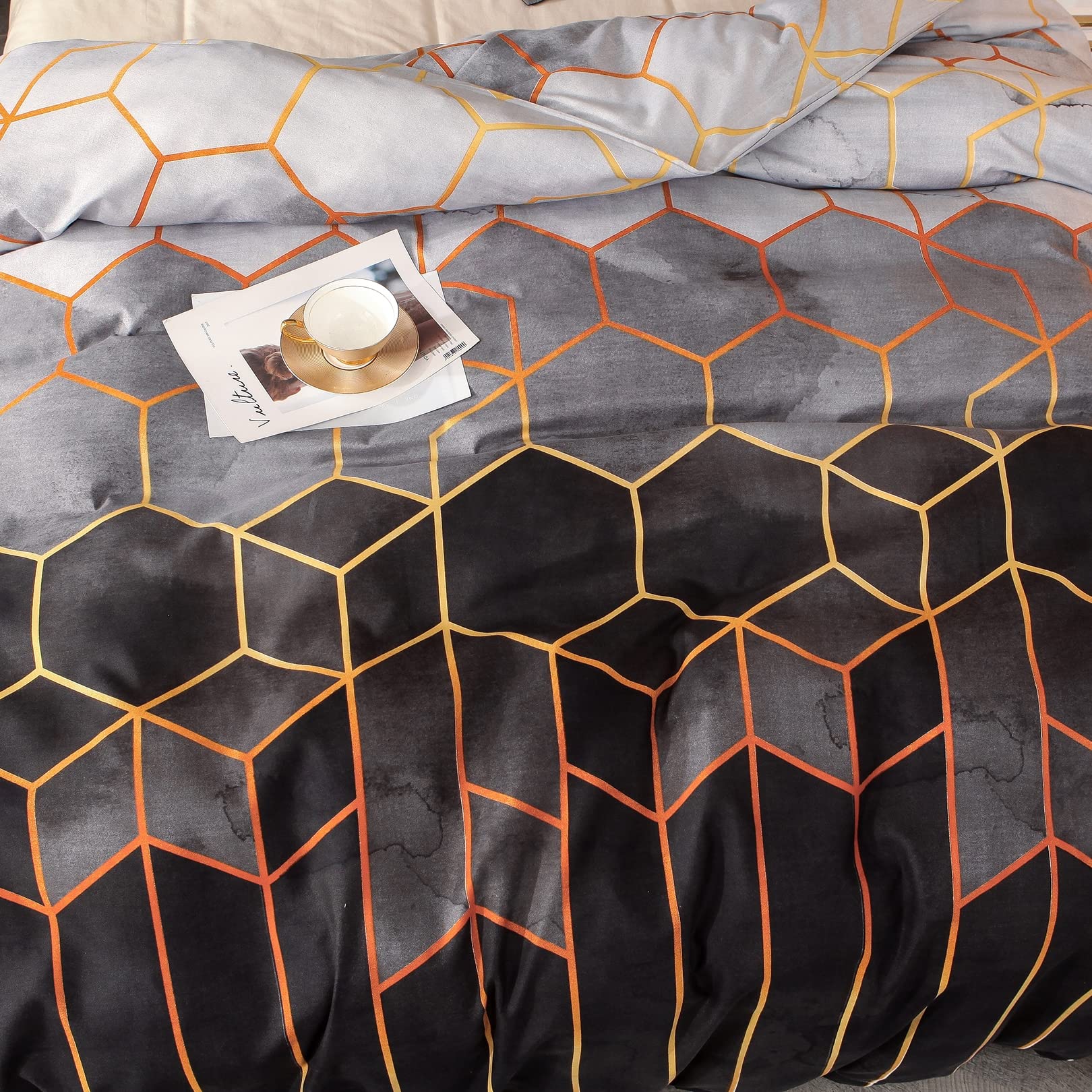 ALEjon Juego de Cama Doble Geométrica de Microfibra, 220 x 240 cm, con 2 Fundas de Almohada