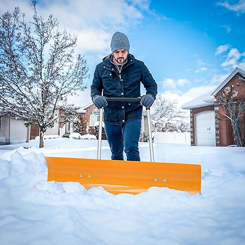 Miniatura 5 de Magshion Empujador de nieve de 38 pulgadas para entrada, empujador de nieve grande con ruedas para una eliminación eficiente de la nieve, hoja de