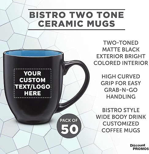Miniatura 3 de Juego de 50 tazas de café personalizadas Bistro de 16 onzas, paquete personalizado a granel, ideal para café, té, cacao, comedor y uso diario, color