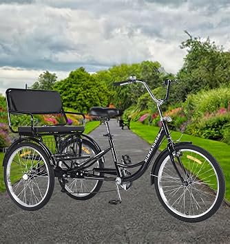 Adult Tricycle 7 Speed, 3 Wheel Bikes with Rear seat, Adult Trikes 20/24 inch Wheels Low Step-Through with Cargo Basket,3 Wheels Bike for Adult,Tricycle for Adults Women Men