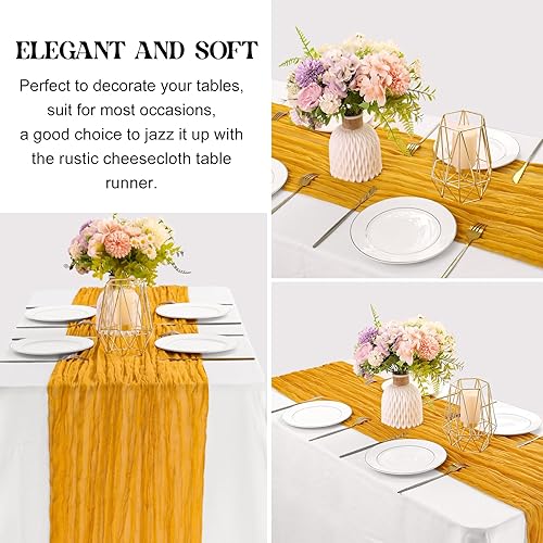 Miniatura 3 de 6 piezas de tela de gasa de 10 pies, color mostaza, camino de mesa de tela de gasa bohemio, camino de mesa rústico transparente para boda,